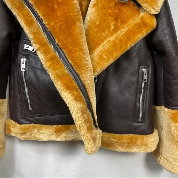 New Walter baker Eduardo faux fur trim leather jacket - Picture 6 of 16